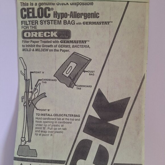 16 Oreck XL Vacuum Celoc Hypo-Allergenic Disposable Filter Bags With Germastat - Picture 2 of 8